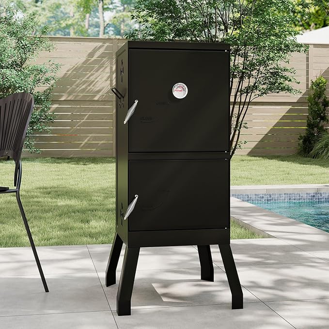 Happygrill Charcoal Grills 40 Vertical BBQ Smoker Grill with Built-in Thermometer Adjustable Air Dampers Removable Water Pan &amp Grill Grates for Backyard Picnics Party Outdoor Camping