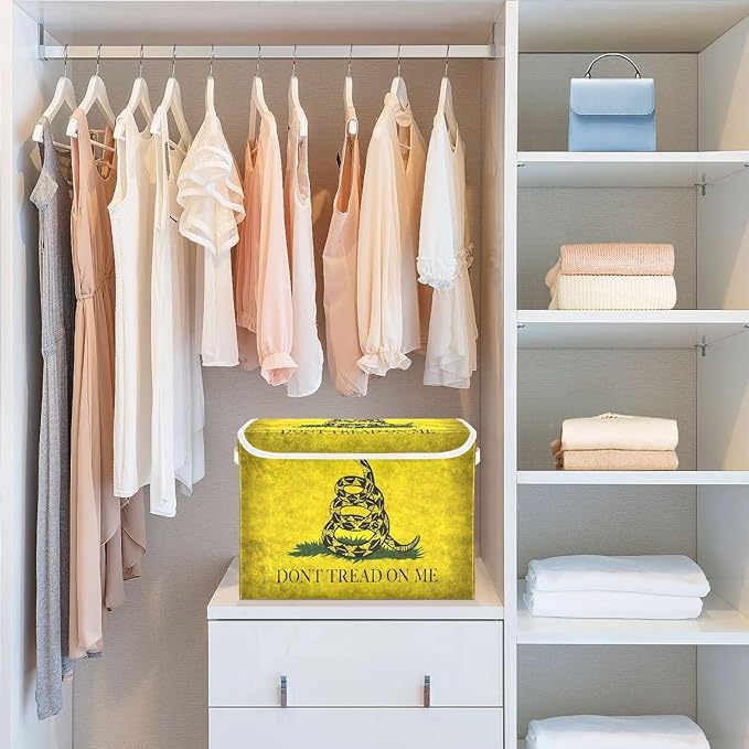 Yellow Snake Don't Tread on Me Flag Storage Bin with Lid Foldable Shoebox Storage Bags for Clothes for Office Supplies