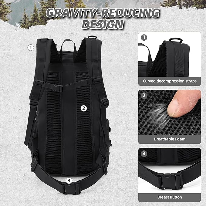 35L Military Tactical Backpack for Men Water Resistant Assault Pack for Women Black Molle Daypack 3 Day Bug Out Bag Rucksack for TrekkingCamping Survival EDC