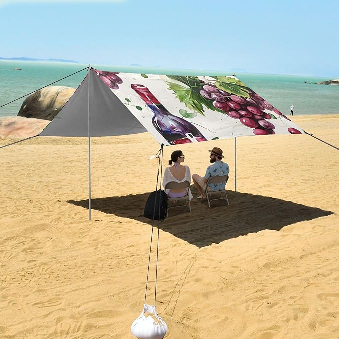 ALAZA Watercolor Red Wine Bottle Grape Seamlss Beach Tent Sun Shelter Portable Canopy Sunshade for Outdoor Camping Picnics Backyard Fun 10x9 ft