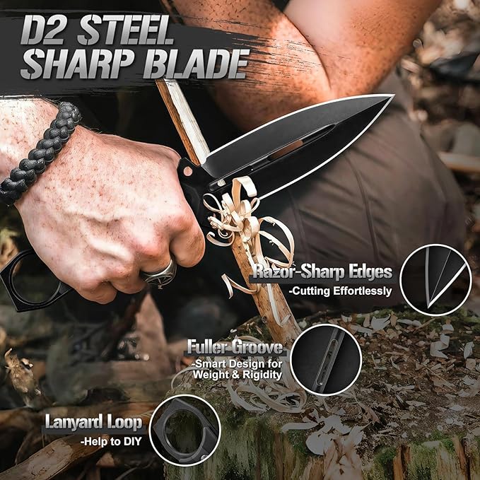 Freelander D2 Steel Fixed Blade Knife Bundle with Tactical Axe 2 Pack