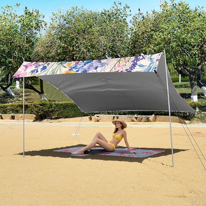 ALAZA Beautiful Lavender Flowers in A Garden Beach Tent Sun Shelter Portable Canopy Sunshade for Outdoor Camping Picnics Backyard Fun 10x9 ft