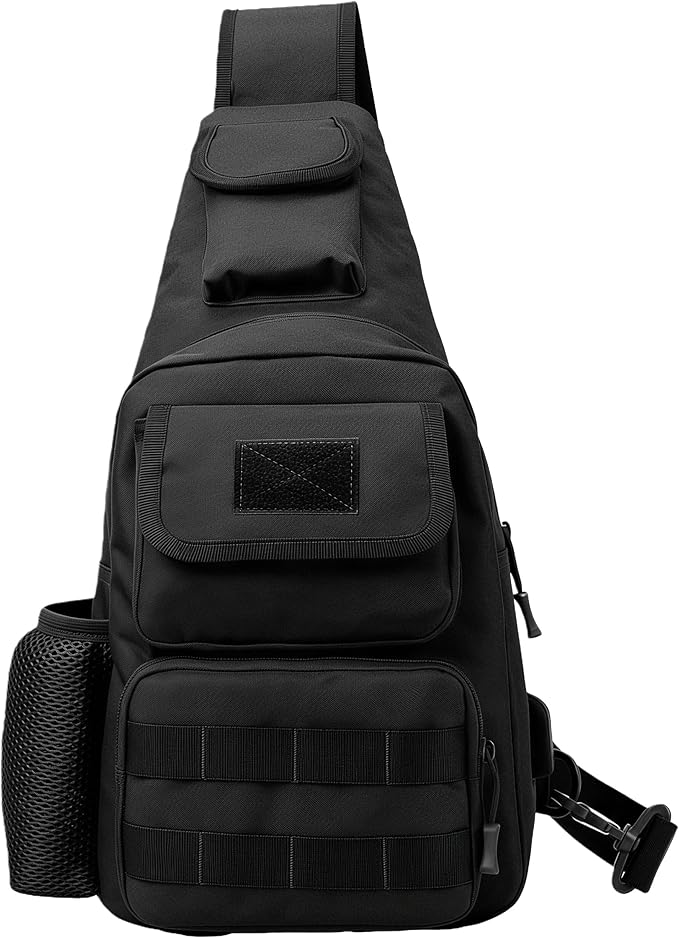 1000D Molle Tactical Shoulder Bag for Men - Military Chest Pack Outdoor Daypack for EDC Hiking &amp Daily Carry (Black)
