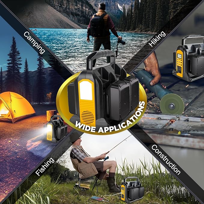 350W Power Inverter for Dewalt 20V 60V Li-ion Battery 4-Port 20V to 120V Pure Sine Wave Inverter with LED Light 3 USB-A Port 1 USB-C Port 1 DC Port Power Station for Outdoor Camping (Tool Only)
