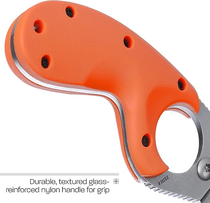 CRKT Bear Claw Emergency Rescue Fixed Blade Knife with Sheath: Hawkbill with AUS 8 Steel Blade Glass-Reinforced Nylon Handle 2511ER