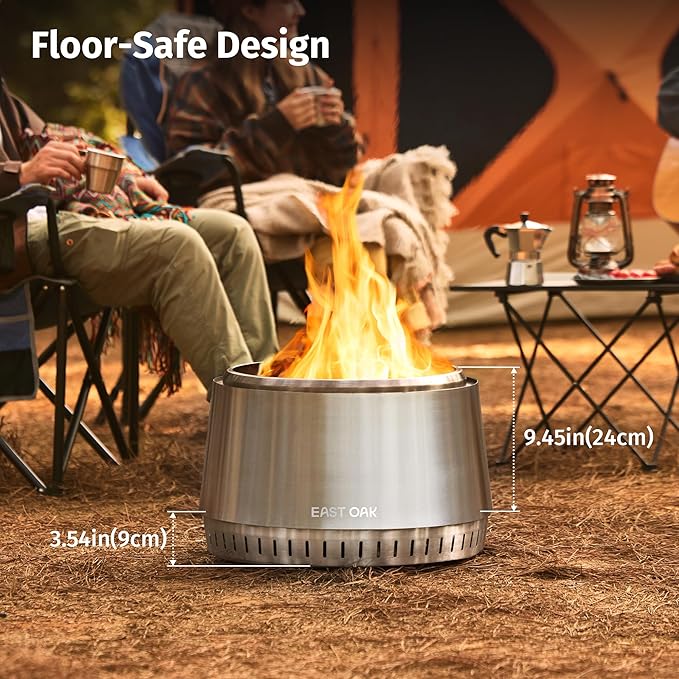 East Oak Fuoco Smokeless Fire Pit 21'' for Patio and Outdoor Stainless Steel Firepit Wood Burning Fireplace with Carrying Bag Portable Outdoor Fire Pit with Stand &amp Removable Ash Pan for Outside