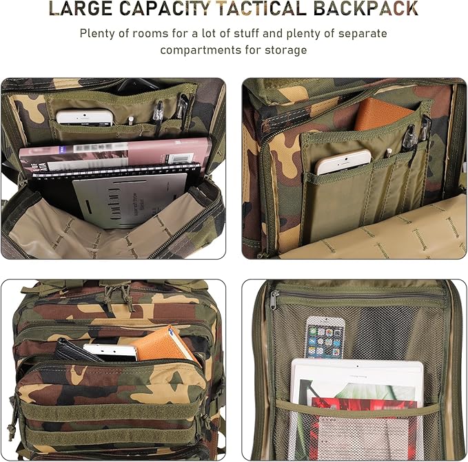 ShowyLive 3P Tactical Backpack Military Rucksack - 45L Large Hiking Backpack Waterproof Durable Camping Backpack for Men Women Travel Outdoor Sports Bug Out Bag (CP)