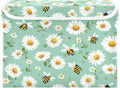 Storage Bins with Lids Storage Containers Box Organizer Bin Basket with Handles for Closet Shelves Clothes Stackable Foldable Decorative Mint Green Daisy Flowers and Bees