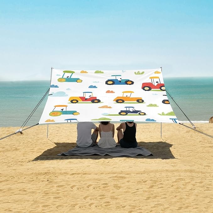 ALAZA Colorful Farm Tractors Cute Beach Tent Sun Shelter Portable Canopy Sunshade for Outdoor Camping Picnics Backyard Fun 10x9 ft