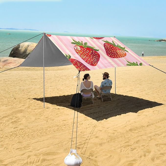 ALAZA Strawberry on Strip Beach Tent Sun Shelter Portable Canopy Sunshade for Outdoor Camping Picnics Backyard Fun 10x9 ft