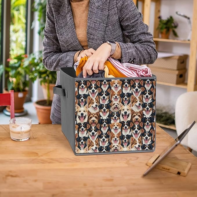 Practical Folding Storage Bins Cute Dogs Puppy Sturdy Container for Wardrobe Kitchen Simplistic Storage Solution