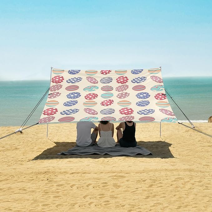 Beach Canopy with Windproof Ropes &amp Sandbags Beach Tent Sun Shade Sun Shelter for Camping Trips Fishing Backyard Fun or Picnics Easter Egg
