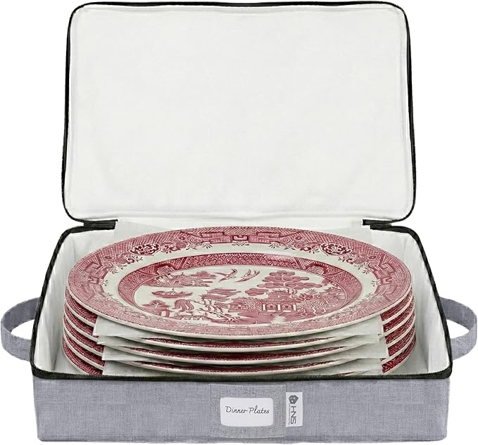 Platter Storage Containers - Hard Shell Protection for Fine China Sturdy Dish Organizer with Dividers for Seasonal Storage Moving &amp More - Protects up to 4 Platters (Gray)