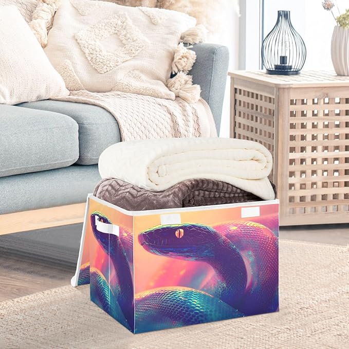 Storage Cube with Lid Surreal Snake Print 16.5×12.6×11.8 IN Collapsible Large Capacity Foldable Storage Basket Bin Organizer