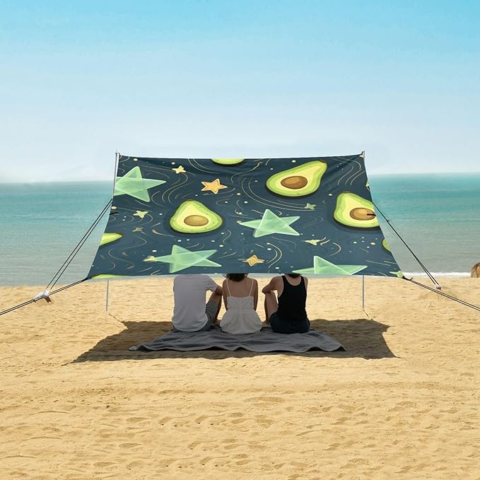 ALAZA Avocado Star Starrry Beach Tent Sun Shelter Portable Canopy Sunshade for Outdoor Camping Picnics Backyard Fun 10x9 ft