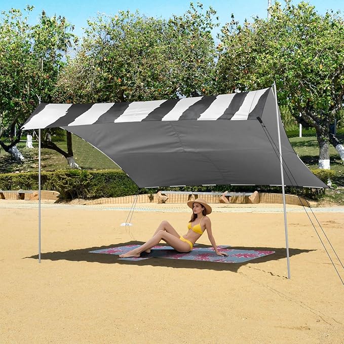 ALAZA Black &amp White Tiger Beach Tent Sun Shelter UPF50+ Protection Beach Shade Canopy w/ 4 Sandbags for Outdoor Camping Fishing Backyard Fun Picnic 10x9 ft