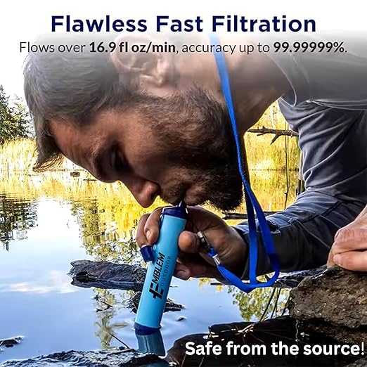 Portable Water Filter Straw for Emergencies and Survival. Emergency Water Filtration to Purify Water When Camping Hiking or During a Disaster. Personal Water Filter and Purifier for Travel (2 Pack)