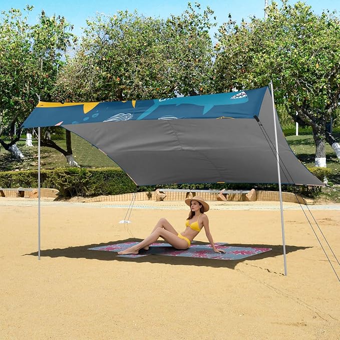 ALAZA Shark Patter Beach Tent Sun Shelter Portable Canopy Sunshade for Outdoor Camping Picnics Backyard Fun 10x9 ft