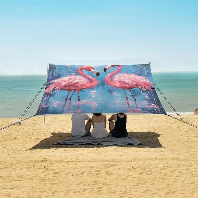 ALAZA Two Pink Flamingo Beach Tent Sun Shelter Portable Canopy Sunshade for Outdoor Camping Picnics Backyard Fun 10x9 ft