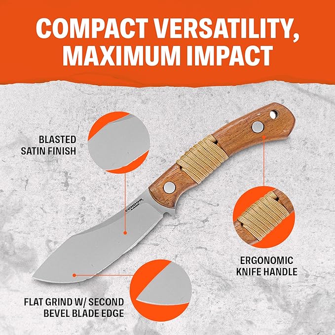 Condor Tool &amp Knife Mountaineer Trail Hunting Knife - 440C Stainless Steel - Walnut Handle and Hand Crafted Welted Leather Sheath - 4.14 Inches Blade - 7.76 Ounce (3.5mm Thick)