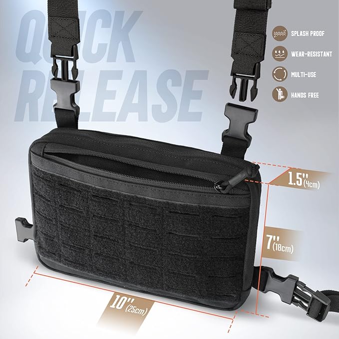 WYNEX Tactical Chest Rig Bag of Laser Cut Design with Tactical Dump Pouch Molle Chest Pouch Utility Recon Kit Bag Tactical Chest Pack Bag Tactical Mag Recovery Dump Pouch with Cord-Adjustable Collar