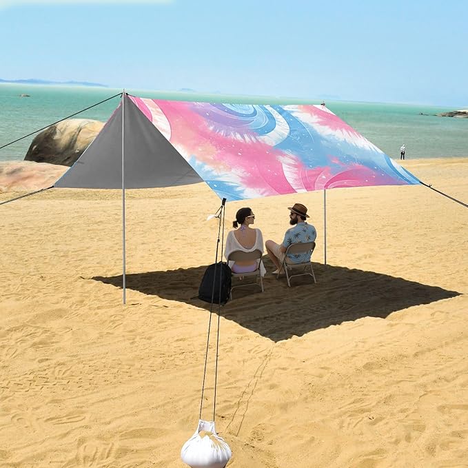 Palevioletred Tie-dye Background Vibrant Colors and Swirling Patterns Beach Cabana UPF50+ Water-Resistant Portable Sun Shelter with Sand Shovel for Camping Picnics Backyard