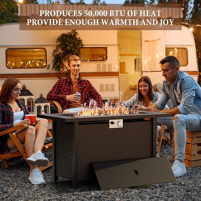 45 inch Propane Fire Pit Table 50000 BTU Outdoor Gas Fire Pit Table with Lid Waterproof Cover Rectangle Gas Firepit Table for Garden/Patio