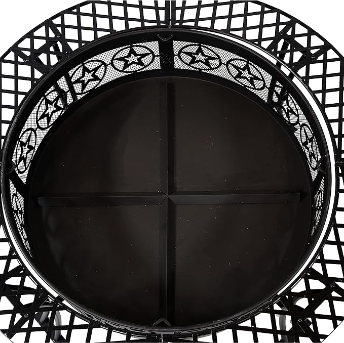 Sunnydaze 40-Inch Round Steel Fire Pit Table with Durable Spark Screen and Poker - Portable Design - Black - Four Star