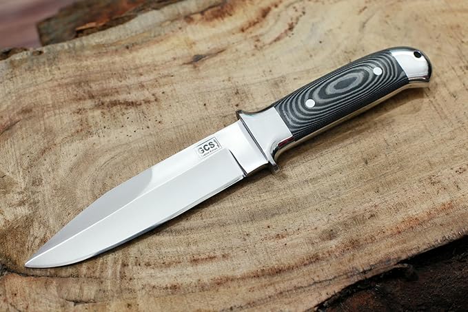 GCS Handmade D2 Steel Hunting Knife with Black And White Micarta with Steel Bolsters Handle Full Tang Blade and Leather Sheath for Hunting Hunting Camping Survival EDC-GCS 940