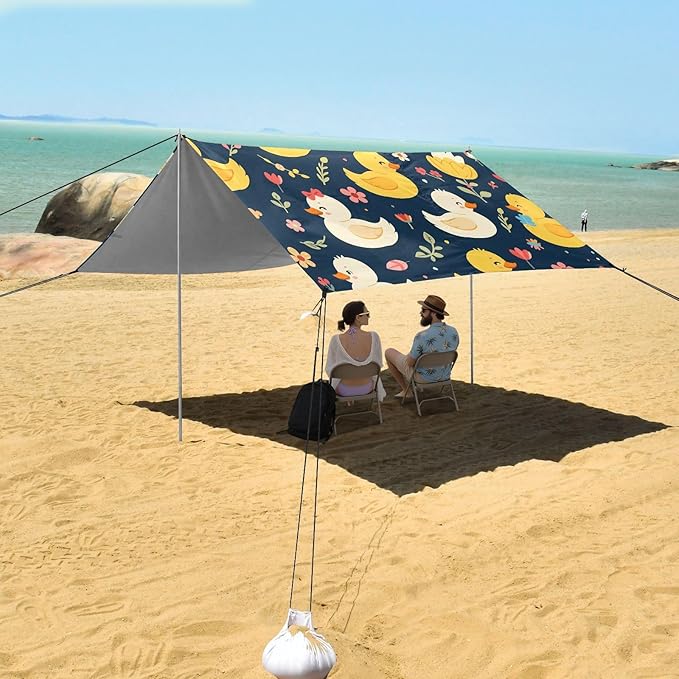 ALAZA Duck Flower Pattern Beach Tent Sun Shelter Portable Canopy Sunshade for Outdoor Camping Picnics Backyard Fun 10x9 ft