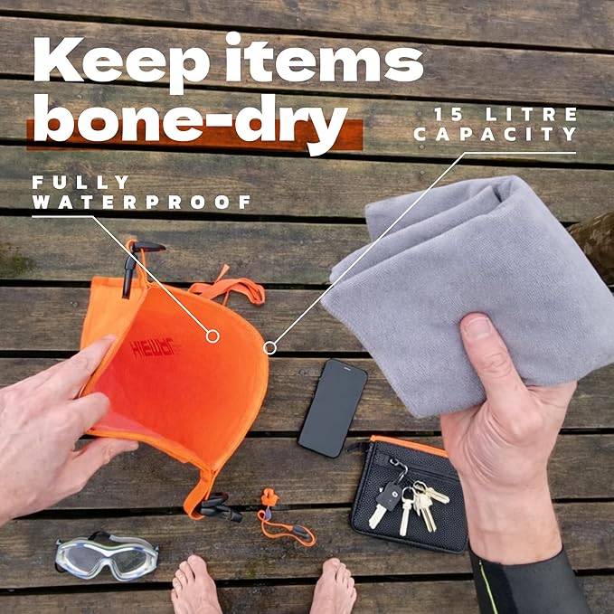 Swim Buoy for Open Water with Dry Bag 15L - Fully Waterproof Swim Bubble - Be Safe with Higher Visibility Toughened Nylon and Rest Handle Swimming Buoy - Open Water Buoy for All Season Swimmers