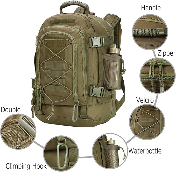 Greencity 3 Day Tactical Backpack Large Capacity Army Molle Bag Expandable Hiking Camping Hunting