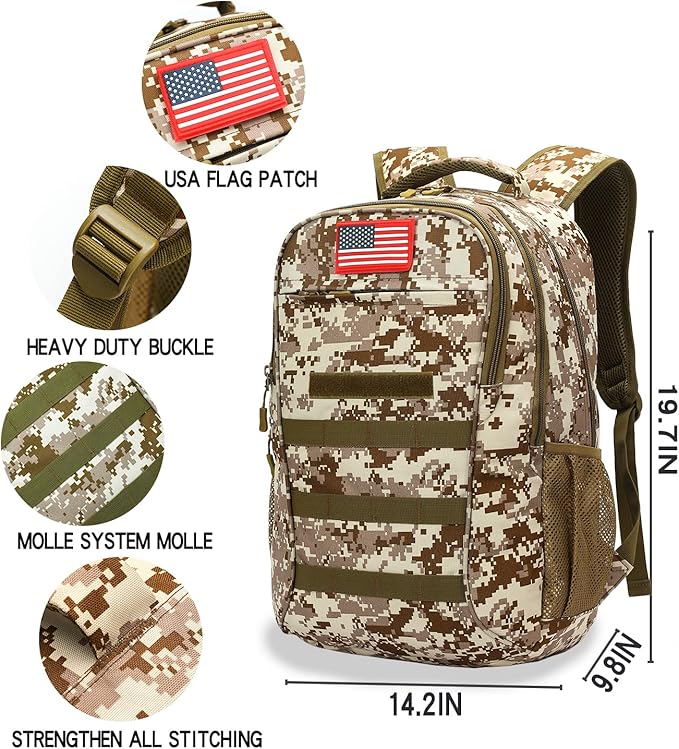 outdoor plus Camo Backpack for BoysMilitary Teen Backpack with USB Port Army Bookbag for School Tactical