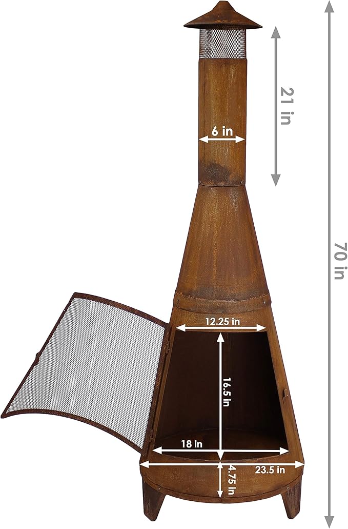 Sunnydaze 70-Inch Chiminea Outdoor Fireplace - Outdoor Wood-Burning Chiminea Fire Pit - Chimney Fire Pit - Rustic