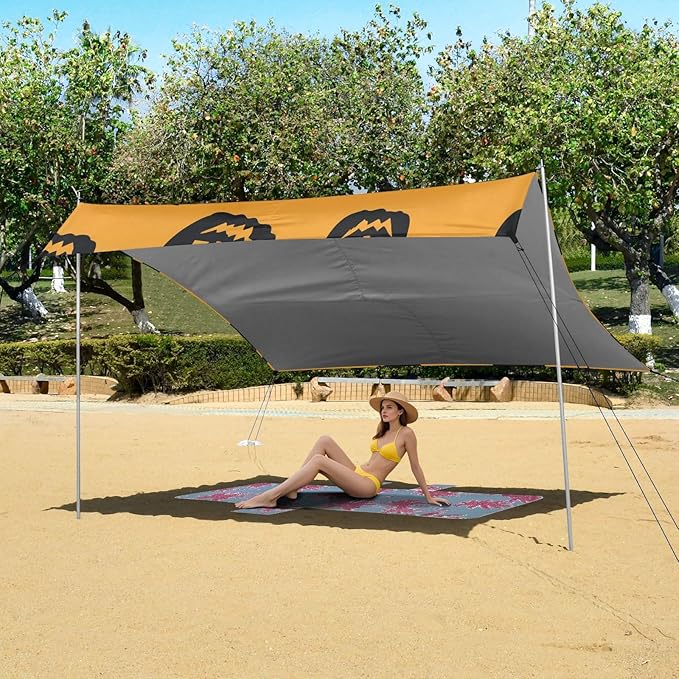 ALAZA Black Pumpkin Silhouette Pattern Beach Tent Sun Shelter UPF50+ Protection Beach Shade Canopy w/ 4 Sandbags for Outdoor Camping Fishing Backyard Fun Picnic 10x9 ft