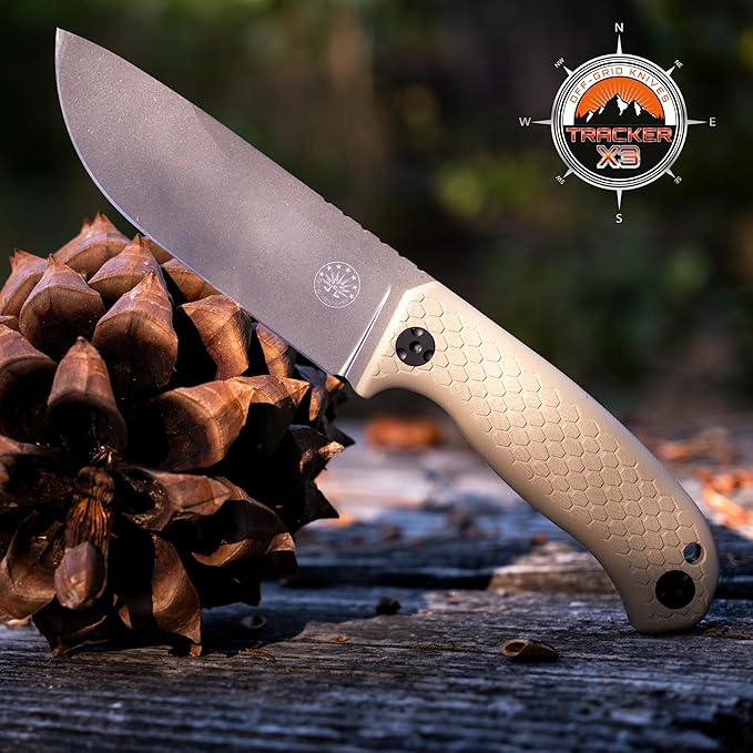 Off-Grid Knives - TRACKER-X3 Fixed Blade Knife Cryo D2 Blade Steel G10 Scales Kydex Sheath OG Lo-Pro Belt Attachment Camping Bushcraft Hunting Survival (Coyote)