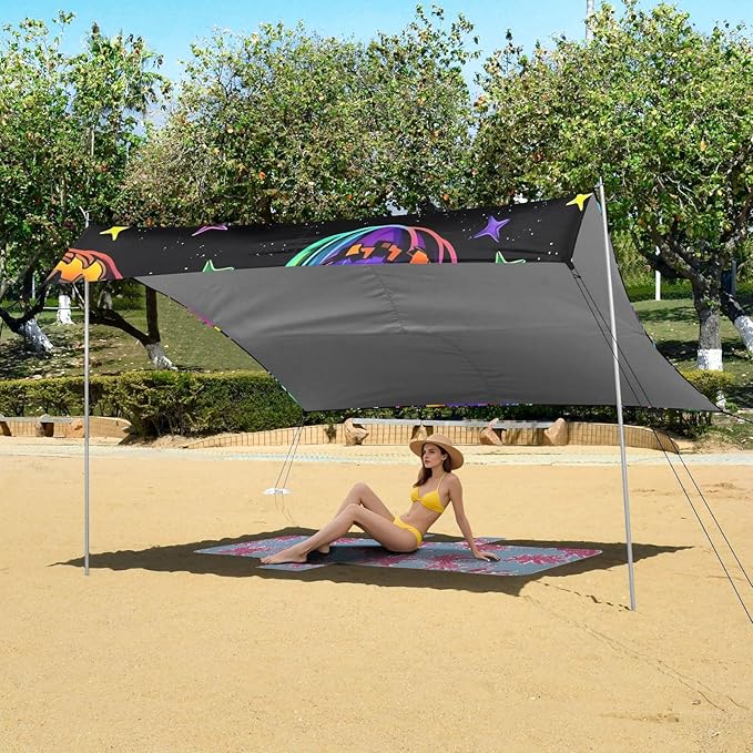 ALAZA Dreamy Pumpkin Pattern Beach Tent Sun Shelter Portable Canopy Sunshade for Outdoor Camping Picnics Backyard Fun 10x9 ft
