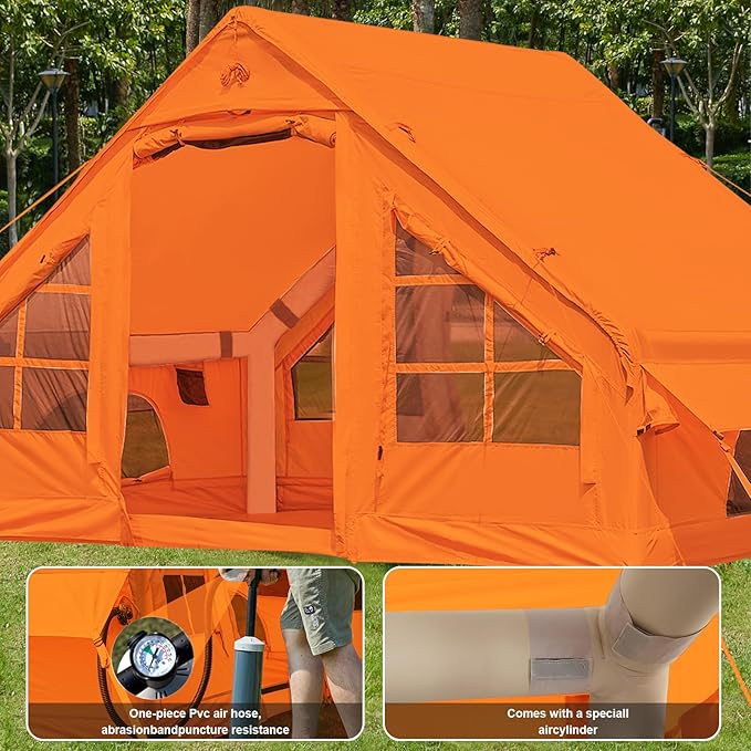 Inflatable Camping Tent2/4/6/8 Person Glamping Inflatable Tents with Awning Quick Setup Blow Up Tents with Pump Waterproof Oxford Inflatable House for Camping Air Glamping Hot Tents for Adult