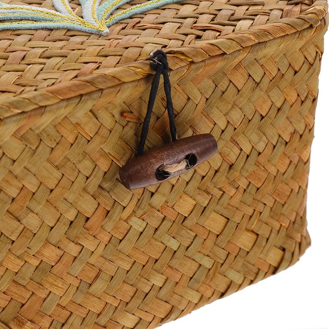 Hand Woven Lidded Storage Basket Woven Basket for Home Desktop Organizer Rattan Box