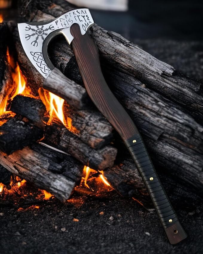 [OLDZ CRAFTZ] Hand-Forged Viking Axe with Sheath Hatchet with Sheath Axe for Men Survival Axe Viking Bearded Camping Axe Best Gift Axe