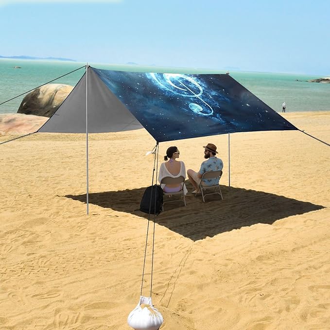 ALAZA Music Clef in Space Beach Tent Sun Shelter Portable Canopy Sunshade for Outdoor Camping Picnics Backyard Fun 10x9 ft