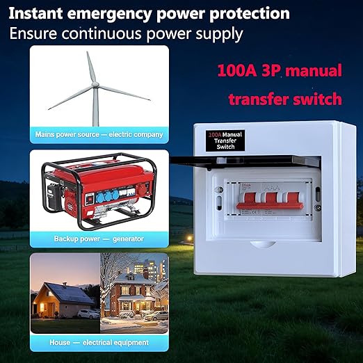 100A Generator Transfer Switch Manual Transfer Switch 120/240V 24000W Capacity Tailor-Made for Portable Generator. 100A 3P Dual Power Manual