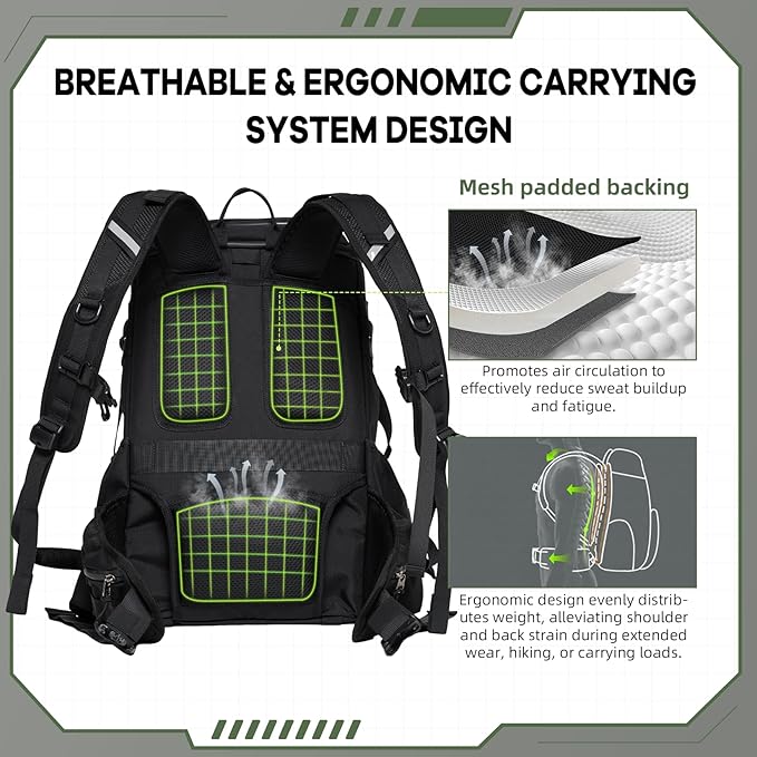 Timeet Tactical Backpack 45L for Men Military Backpack 3 Day Assault Pack with U-Shaped Wide Opening Water-Resistant Hiking Backpack for Travel Camping Survival Molle System (Black 20 Inch)
