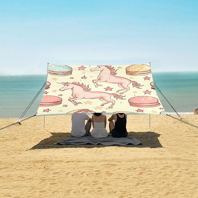 ALAZA Horse Macaron Cake Seamless Beach Tent Sun Shelter Portable Canopy Sunshade for Outdoor Camping Picnics Backyard Fun 10x9 ft