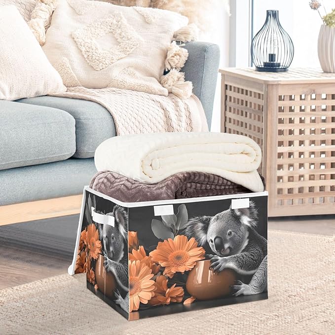 AIXIWAWA Lidded Storage Cube (Koala Floral) Fabric Foldable Closet Bins with Flip Lid and Handles Organizer Basket Container 16.5 x 12.6 x 11.8 IN