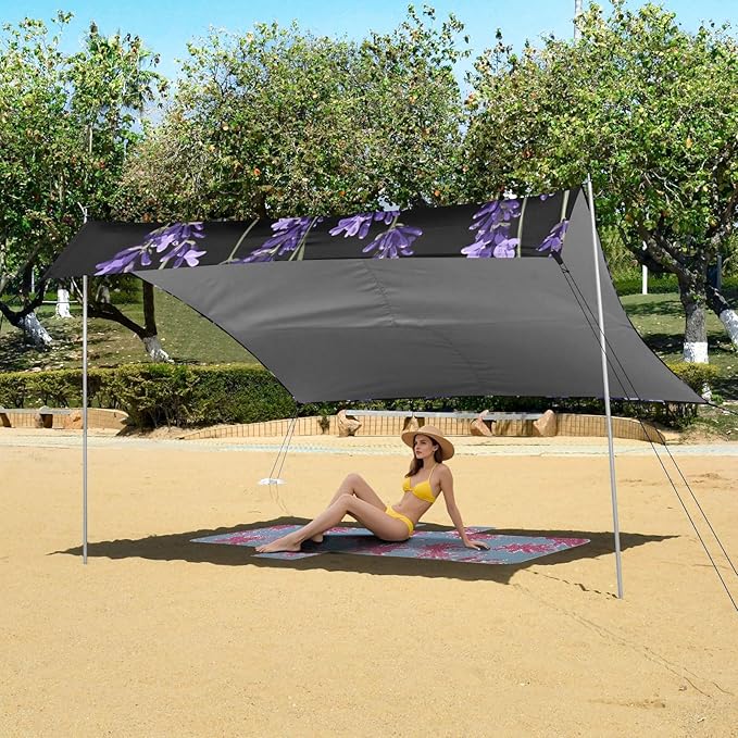 ALAZA Lavender Flowers Elements Beach Tent Sun Shelter Portable Canopy Sunshade for Outdoor Camping Picnics Backyard Fun 10x9 ft