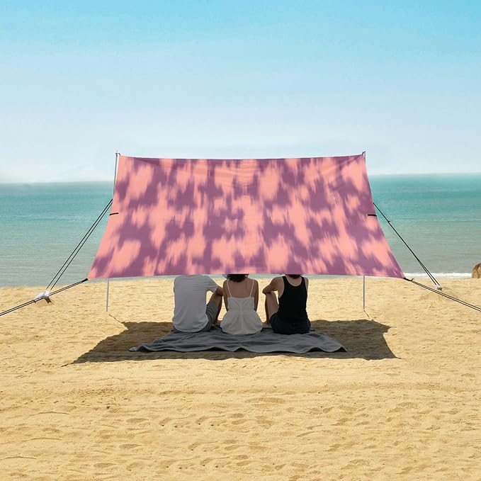 Abstract Shadow Print Beach Tent Sun Shelter Set UPF50+ UV Protection 10.5 x 9.19 FT Camping Shade Canopy with Sandbags Sand Anchors Carrying Bag and Others