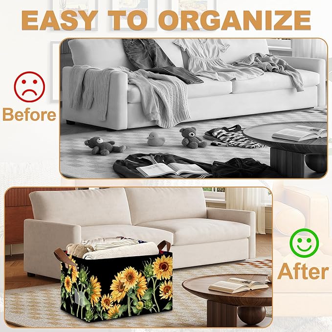 Storage Bin with Handles Sunflowers Collapsible Laundry Baskets for Books Laundry - Use in Nursery Closet Organizers and Storage Blanket Basket