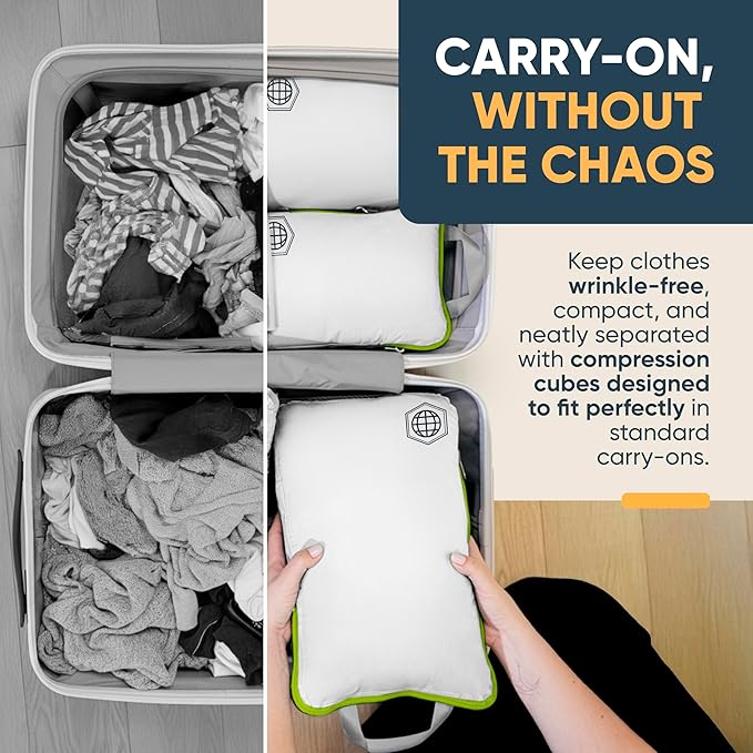 Large Compression Packing Cubes for Travel-Packing Cube Luggage Organizers 7 Piece Set for Checked Luggage-Ultralight Expandable/Compression Bags by TRIPPED Travel Gear (White/Green)