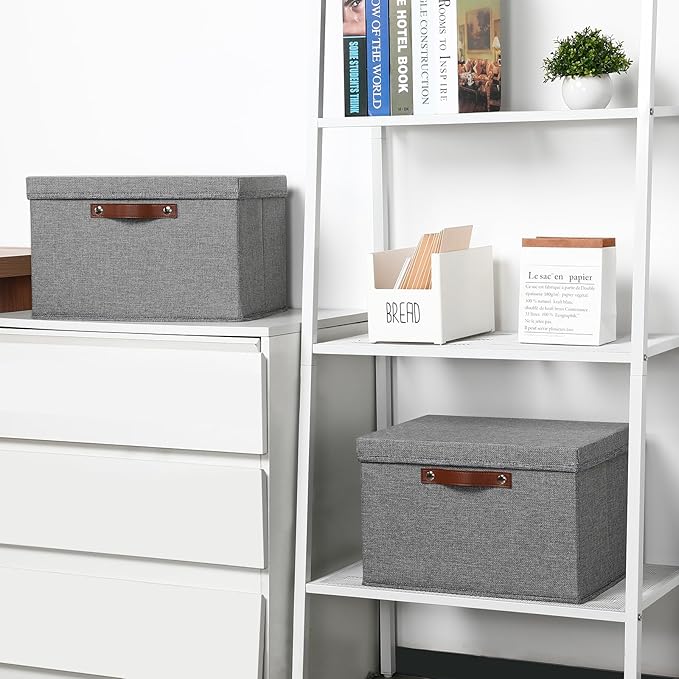 Temary Storage Bins with Lids 2-Pack Large Foldable Storage Baskets with Lid Fabric Storage Bin for Organizing Home (Grey 15x11x9.5inch)